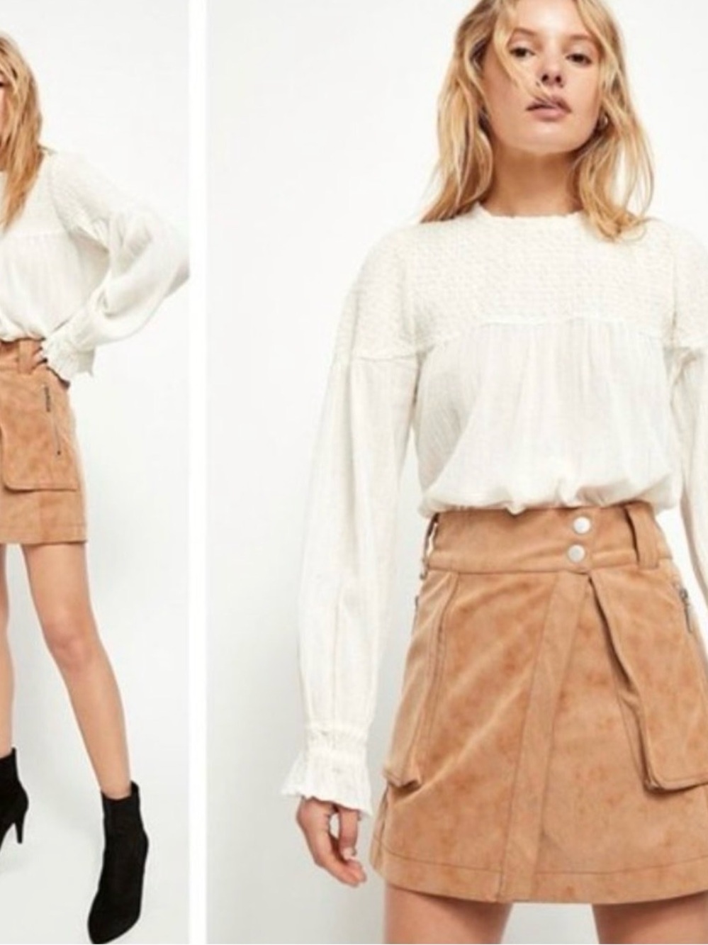 Free People Tan Faux Suede Mini Skirt with Front Zips